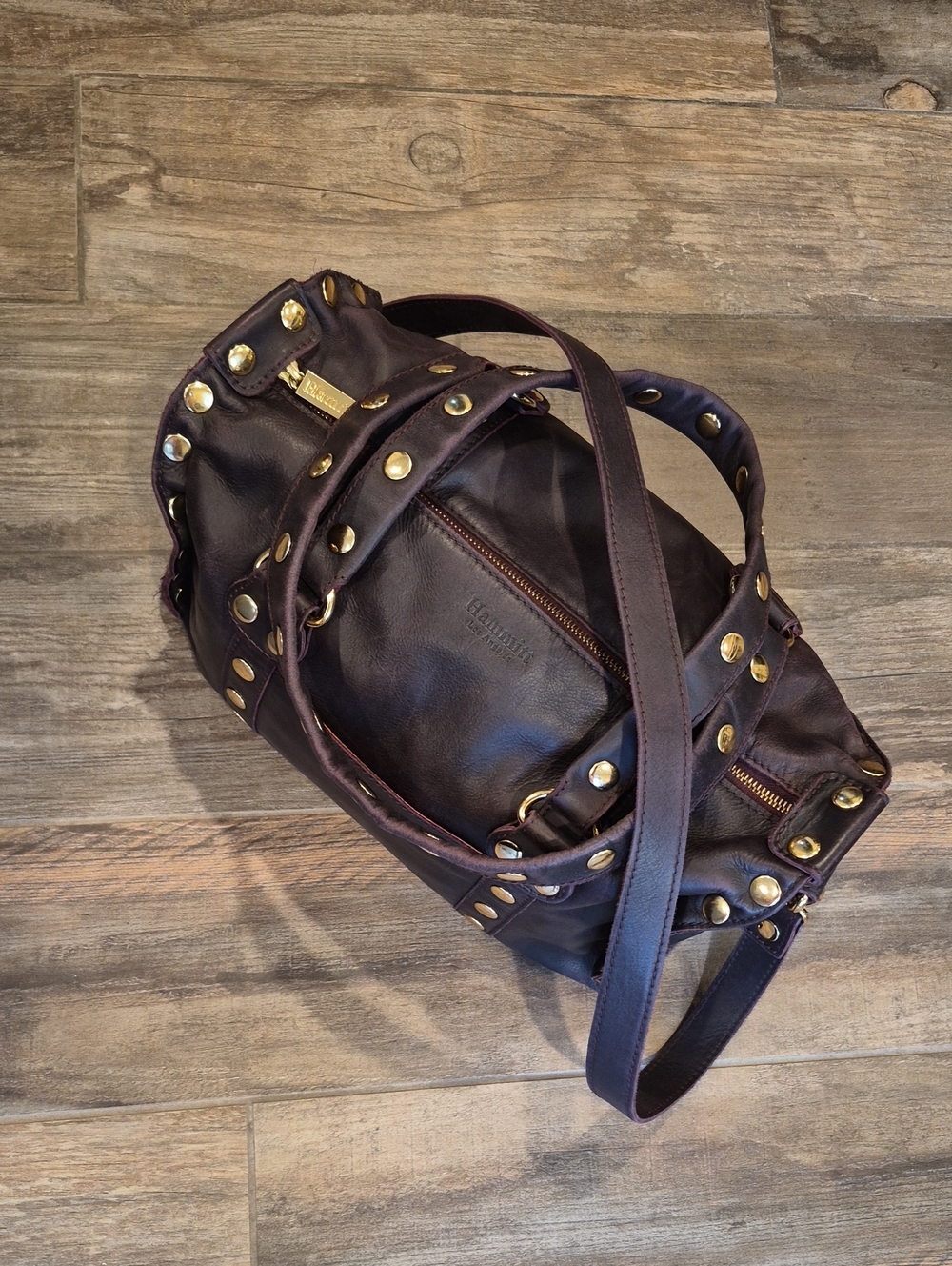 Hammitt Westwood Bag, Purple Leather, Gold Tone Studs & Hardware, Zipper Closure